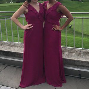 Merlot magenta ruffle neck bridesmaid dress